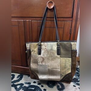 Coach Holiday Gold Patchwork Tote